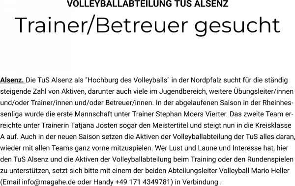 Trainer/Betreuer gesucht